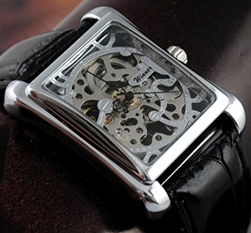 square face skeleton watch