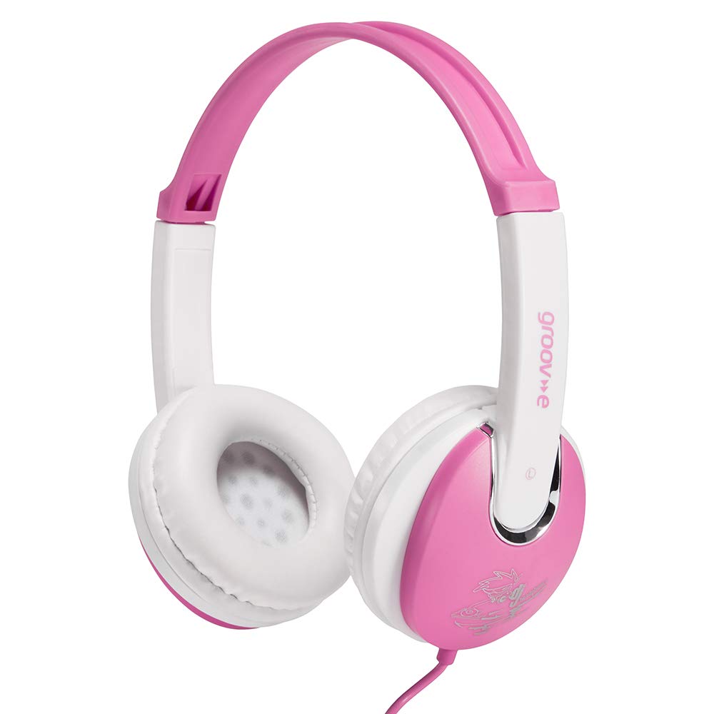 groov e KIDZ - DJ-Style Wired Headphones for Kids - Over the Ear Headphone with 1.2m Audio Cable, Adjustable Headband, Soft Ear Pads, & 40mm Drivers - 3.5mm Audio Jack - Pink