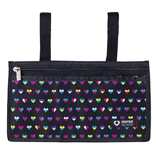 Wheelchair Armrest Pouch Organizer Bag for Side of Chair, 3 Pocket Tote, Arm Rest Storage Accessories for Electric, Manual or Powered Chairs (Hearts)