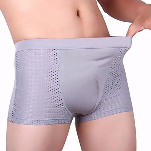 LDHE-underwear Underpants Men Hollow Out Bamboo Boy Fibre Breather shorts briefs,Light gray,US XL