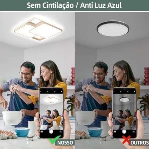 Luminária de Teto Quadrada LED 30W Bivolt - Design Minimalista, Corpo em Ferro com Pintura Espessa e Luz Suave para Quarto e Sala (2 Quadrados)