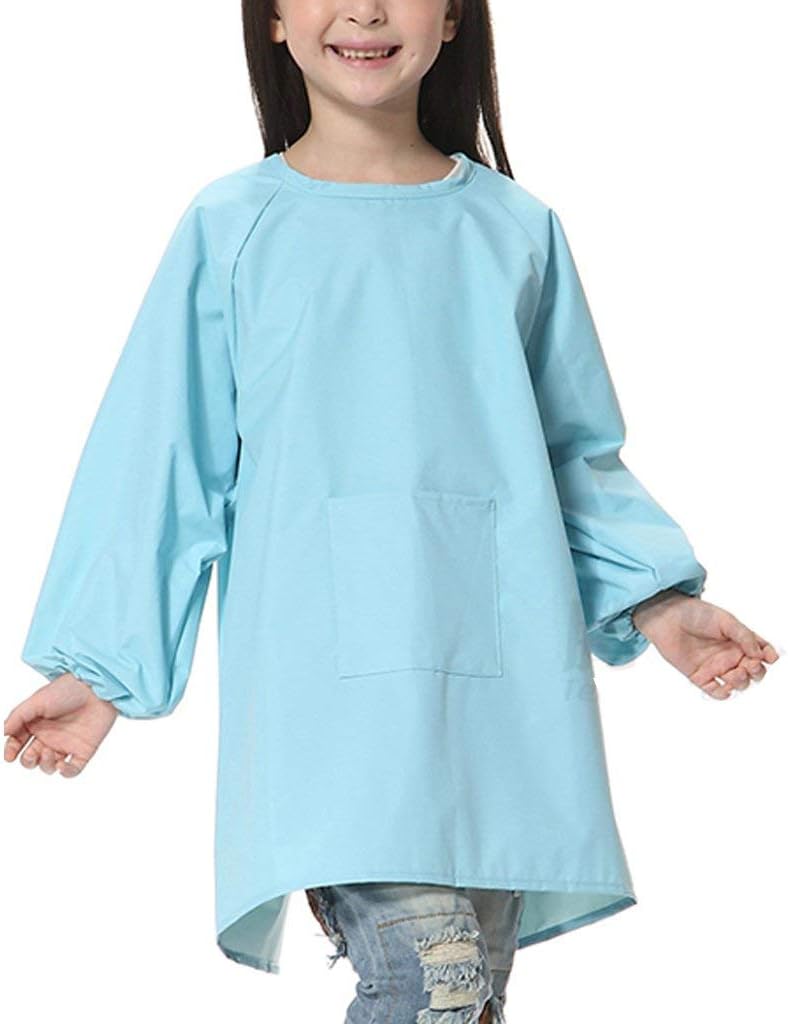 Sanmum Kids Art Smocks, Children Waterproof Artist Painting Aprons with Long Sleeve, Long Sleeve Toddler Apron (Sky blue,L) - Image 3