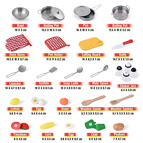 Kids Kitchen Toy Playset, Educational Kitchen set Accessories for Girls and Boys, Pretend Play Cooking Toys for Toddlers, with Stainless Steel Cookware Pots and Pans Set, Food and Vegitables - Thumbnail 2