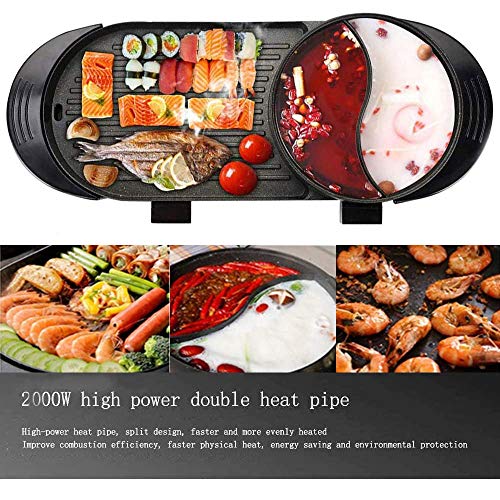 Soniker New Hot Electric Grill Pot Barbecue Grill 2 in 1 Multifunctional Electric Dual Temperature Control Hot Pot Barbecue Grill Easy-To-Clean Nonstick Plate 110V