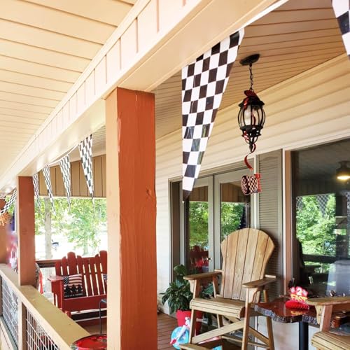 Piokio 100ft Black and White Checkered Flag Banner Racing Birthday Decorations, for Nascar Cars Party Supplies