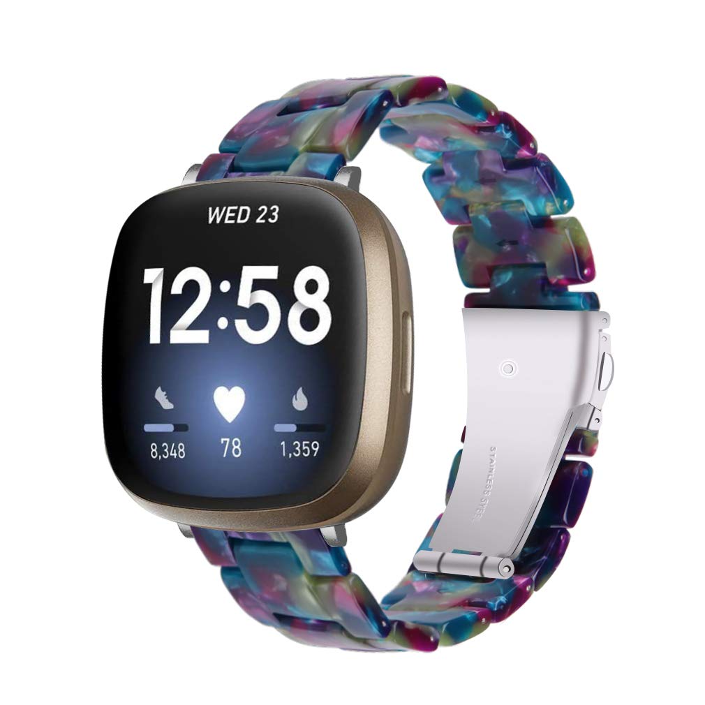 Chofit Straps Compatible with Fitbit Versa 4/Sense 2 Strap, Adjustable Resin Replacement Wristband Band Bracelet for Versa 4/Sense 2 (Purple Green)