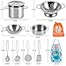 BGdoyz Kitchen Pretend Play Toys with Stainless Steel Cookware Pots and Pans Set, Cooking Utensils, Apron & Sleeve, Cutting Vegetables for Kids, Boys, Girls and Toddler Gifts Educational Learning Tool