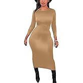 Mokoru Women's Casual Bodycon Long Sleeve Sexy Tight Club Party Midi Pencil Dresses