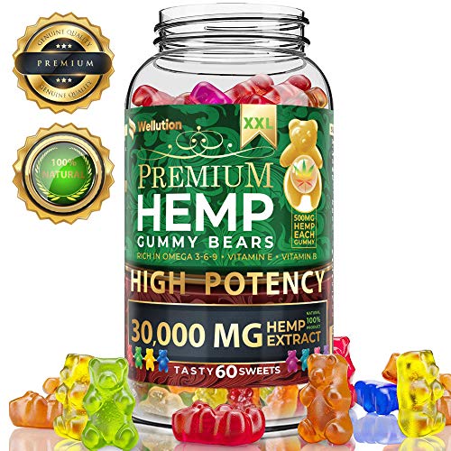 Hemp Gummies Premium XXL 30000 MG High Potency - 500 Per Fruity Gummy Bear with Hemp Oil | Natural Hemp Candy Supplements for Pain, Anxiety, Stress & Inflammation Relief | Promotes Sleep & Calm Mood (Best Way To Extract Thc)