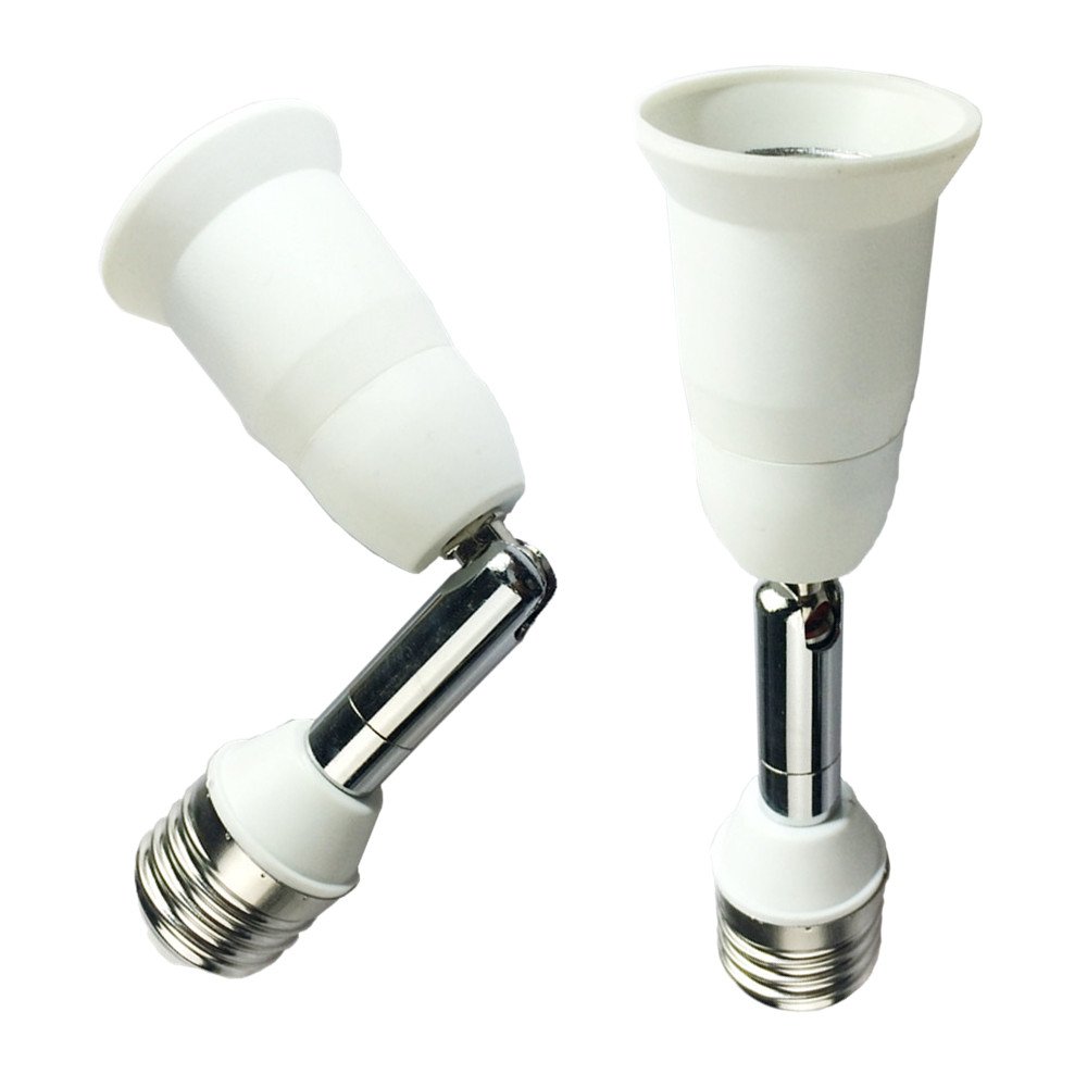 DZYDZR 2-Pack E27 to E27 Extender 180 Degree Bendable Base E26 Extension Lamp Holder Adapter for LED Light Bulb (White 140mm)