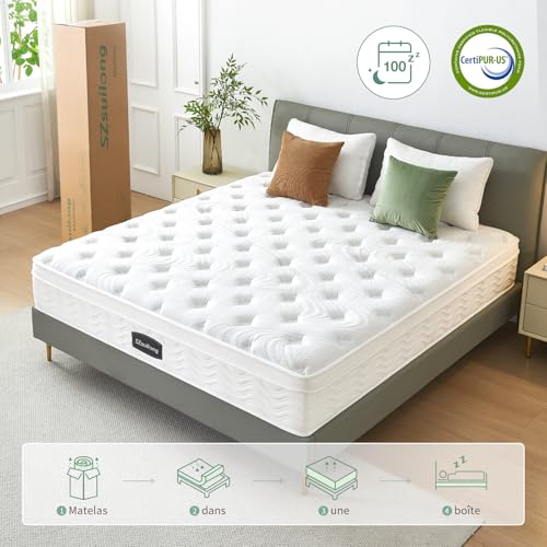 SZsuilong Mattress 140 x 190, 29 cm Thickness H3 H4 Hybrid Mattress with Memory Shape and Independent Bagged Springs, High Resilience 7 Zones, Perfect Support, Ultra Breathable, Oeko-Tex Certified