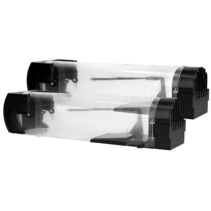 Navaris 2X Mäuse Lebendfalle Mausefalle - 2er Set Lebend Falle Haus Garten Kastenfalle schwarz transparent - Lebendfalle Mäus