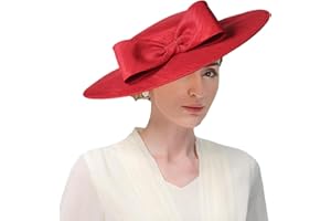 HIMESPORT Wide Brim Hats for Women Big Bowknot Formal Occasion Kentucky Cap Lady Wedding Cocktail Party Flat Top Fedoras