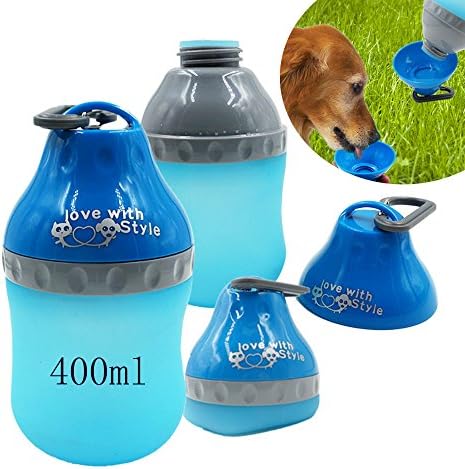 SingyepPortable Silicone Folding Pets Bowl Travel Outdoor Collapsing Water Food Feeding Bottles Kettle with Carabiner Clip for Dogs ,Cats,puppy ,kitten (Blue)