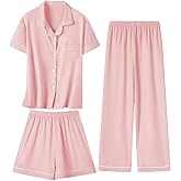 SANGTREE 3 Piece Boys Girls Pajama Sets Sleepwear Kids Clothes Girls Pjs Teen Button Down for Nights, for 5-14 Years