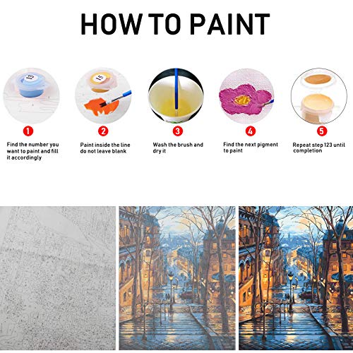 Paint by Numbers, DIY Acrylic Oil Painting Kit for Adult Kids Beginner, Wall Decor Drawing Paintwork with Paintbrushes on Canvas 16x20 inch Number Painting Kits - City Street