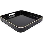 Omuriko Black Square Decorative Tray with Handles, 13"*13" Versatile Serving Tray for Coffee Table, Ottoman, Ideal for Serving, Displaying, Organizing