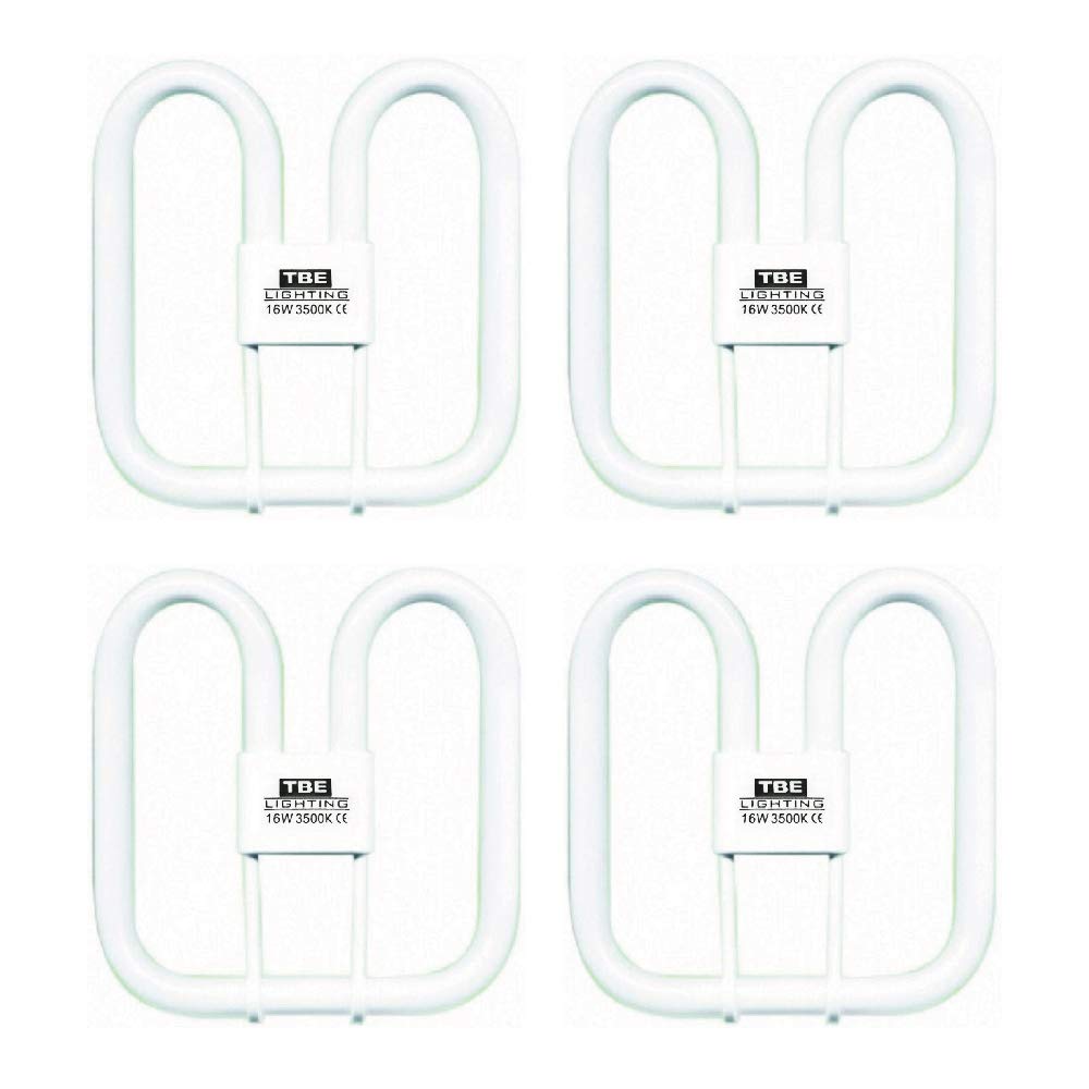 TBE LIGHTING 16w 2D 2-PIN CFL Energy Saving Lamps - DD Fluorescent Bulbs - 2-Pin GR8 Base Fittings - Long Life Lamp, Cool White 3500K (4-Pack)