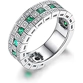 ENDLESSNESS & ETERNITY Green Emerald CZ Cubic Zirconia Half Eternity Wedding Band Ring 14K Gold Plated Chunky Statment Band Ring