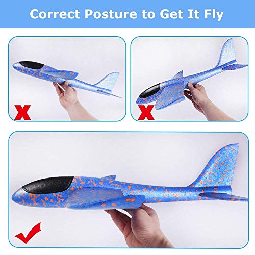 3 Pack Airplane Toys Large Throwing Foam Plane, 18.9"LED Light Up Flight Mode Glider Plane, Flying Toy for Kids, Gifts for 3 4 5 6 7 Year Old Boy, Outdoor Sport Toys Birthday Party Favors Foam Airplan