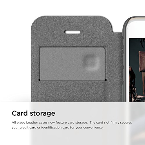 iPhone 6S Case, elago [Leather Flip][Dark Grey/Dark Grey] - [Card Slot][Screen Protection][Premium Hybrid Construction] - for iPhone 6/6S - Thumbnail 5