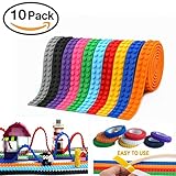 SiliBuilds Original Lego Building Block Tape - Safe Non Toxic BPA Free Silicone Reusable Self Adhesive Toy Base Plate Brick Strips - Multi Color 10 Pack Roll Set