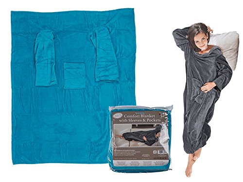 MC Trend TV-Decke mit Ärmel und Tasche Microfaserdecke Fleecedecke Tagesdecke Soft weich gemütlich 135x172cm (Blau)