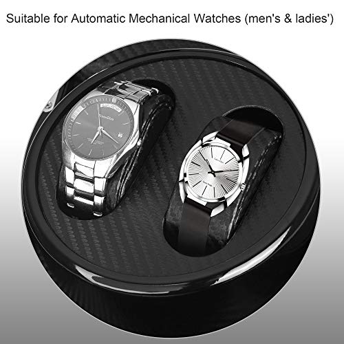 Kalawen Automatic Double Watch Winder Box for All Automatic Mechanical Watches with Quiet Motor AC Adapter or Battery Powered for 2 Men's or Ladies', Black