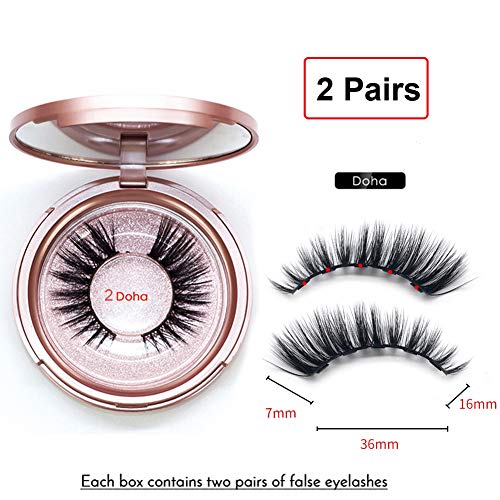 Magnetic Eyelashes with Magnetic Eyeliner, Magnetic False Eyelashes Kit, Magnetic Eyeliner and Lashes, 2 Pair No Glue Reusable Silk False Lashes, Easier To Use Than Traditional Magnetic Lash (Doha)