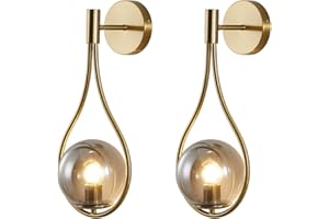 BOKT Modern Golden Metal Wall Sconce Mid Century Simple Wall Lights Farmhouse Wall Lighting Fixture Gold Round Ball Smokey Gr