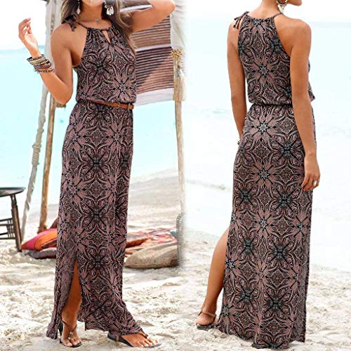 TOTOD Dress - Womens Sleeveless Bohemian Tie-Dye Illusion Print Racerback Long Tank Beach Sundress(Brown,L)