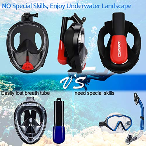 Cevapro Snorkel Mask, 4th Generation Full Face Snorkeling Mask for Adult Kids Youth with Detachable Camera Mount, 180°Panoramic View Anti-Fog Anti-Leak Free Breathing Dry Top Set-General Size
