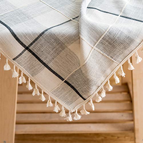 Rustic Checkered Table Cloth (55"x70") - Cotton Linen Tablecloth for Kitchen - Grey Fabric Table Cover - Modern Decorative Dining Table Cover - Outdoor Patio Table Cover - Rectangle Table Cloth - Thumbnail 5