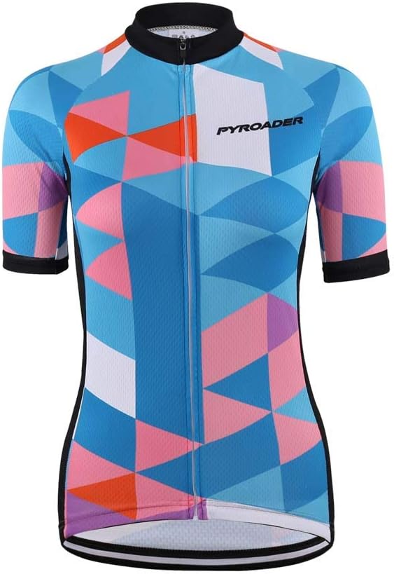 PYROADER® Cycling Jersey Women Short Sleeve Breathable Bike Tops with 3 Rear Pockets Bicycle Jacket Quick Dry