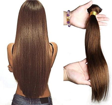Babe Hair Medium Brown Brazilian Straight Hair Weave Bundle 100% Real Human Hair Unprocessed Virgin Remy Hair Extension 100g/pc Milk Way Chocolate Brown Color 1 Piece (16 Inches, #4)