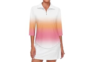 Tanst Sky Womens Golf Polo Shirts Zipper 3/4 Sleeve Moisture Wicking Tops UPF 50+ Workout Tennis Apparel