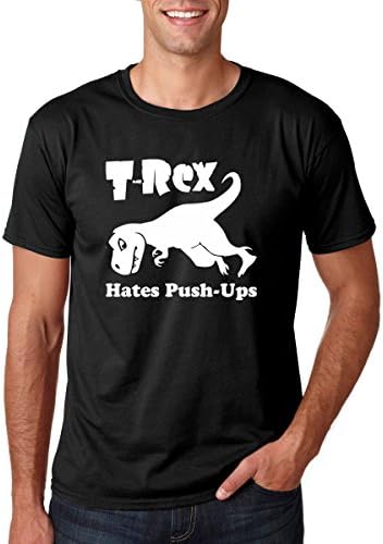 CrazWear T-Rex Hates Push-Ups Exercise - Funny Humor Workout Premium Cotton Men's T-Shirt (Medium, Black)