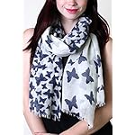 Anika Dali Women's Fabulous Butterfly Scarf in Soft Wool (Navy Blue Print) Anika Dali Women's Fabulous Butterfly Scarf in Soft Wool (Navy Blue Print)