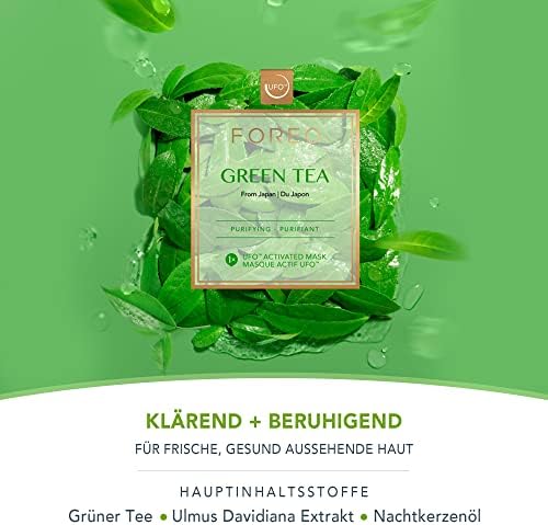 Green Tea UFO-aktivierte Gesichtsmaske für zu Unreinheiten neigende fettige Haut, 3er-Pack, reinigend, antioxidativ, Grüntee- & Ulmus-Extrakt, tierversuchsfrei, kompatibel mit UFO 2 & UFO