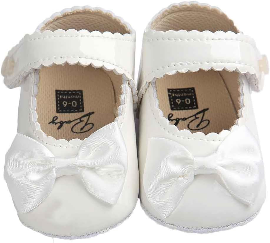 Switchali Baby Girl Bowknot pu Leather Shoes Sneaker Anti-slip Soft Sole Toddler Shoes (UK:2/6~12 Month, White)