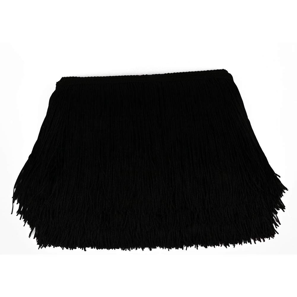 Fringe Trim Lace Polyerter Fibre Tassel 6 inch（″） Wide 10 Yards Long for Clothes Accessories and Latin Wedding Dress and DIY Lamp Shade Decoration Black White Red Gold Blue Pink Grey (Black)