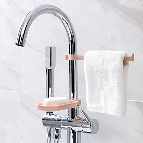 Whitelotous Kitchen Sink Caddy Hanging Storage Rack and Soap Holder Bathroom Kitchen Organizer Drain Shelf for Sponge Dishcloth Towel (Pink)