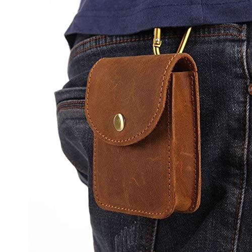 Xennos Waist Packs Men Vintage Genuine Leather Belt Loop Waist Pack Small Retro Crazy Horse Leather Cigarette Case Pouch #008 – (Color: Lighter Brown)