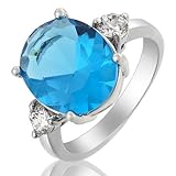 Rizilia Jewelry Fashion Designer White Gold Plated Cz Oval Cut Aquamarine Color Cocktail Ring