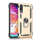 Samsung Galaxy A70 case Hard Shell Military Grade Duty Cover with Holder 360°Rotating Ring Grip Cases for Magnetic Car Mount (Gold)