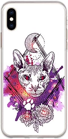 BJJ SHOP Transparent case for [ Iphone XS Max ], TPU flexible silicone shell, design: Sphinx cat with flowers and purple print