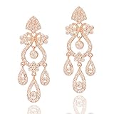Topwholesalejewel Bridal Earrings Rose Gold and Crystal Art Deco Dangle Earrings