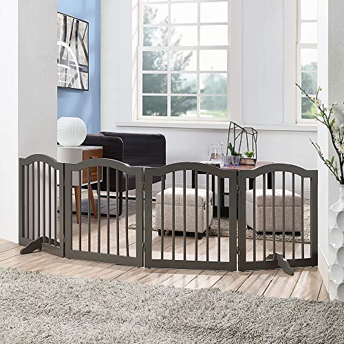 unipaws Freestanding Dog Gate with 2pcs Support Feet, Foldable Pet Gate