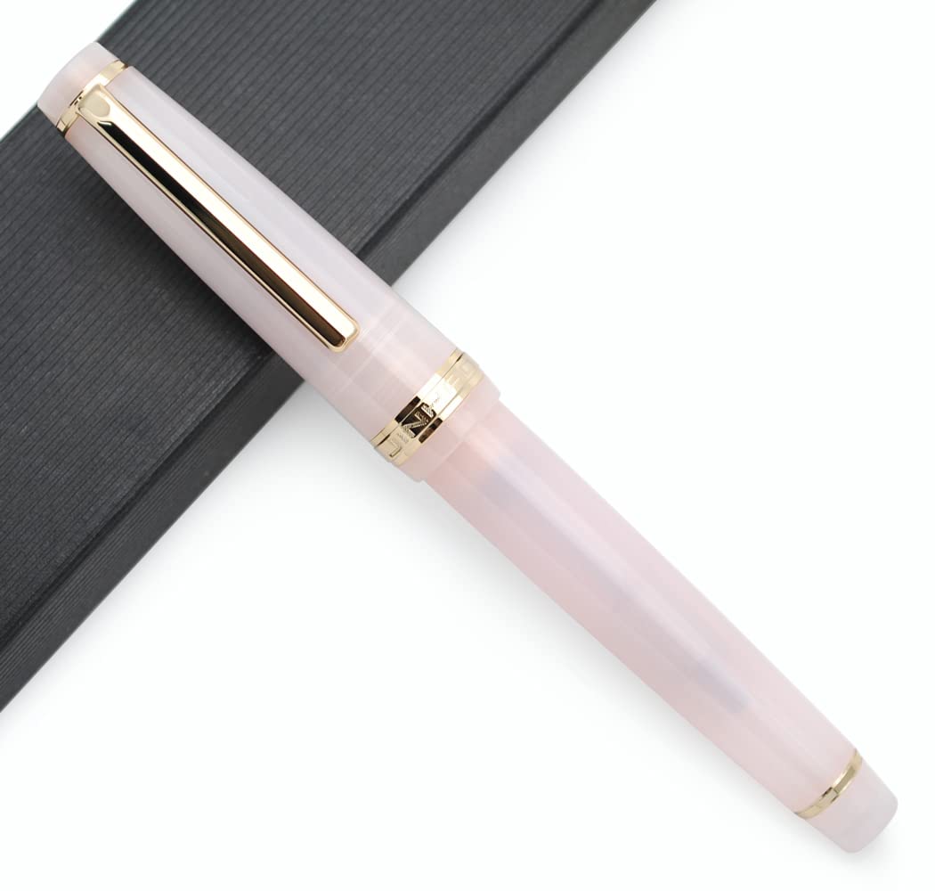 JINHAO 82 Celluloid Fountain Pen Acrylic Ink Pen with Ink Converter (Fine Nib, Gold Clip-Transparent Light Pink)