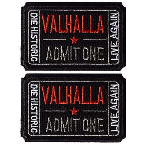 GYGYL 2Pcs Tactical Flag Patch, Ticket to Valhalla Admit One Die Historic Live Again Patch, Hook Fastener Military Patches Set for Tactical Caps, Bags, Backpacks, Tactical Vest, Military Uniforms